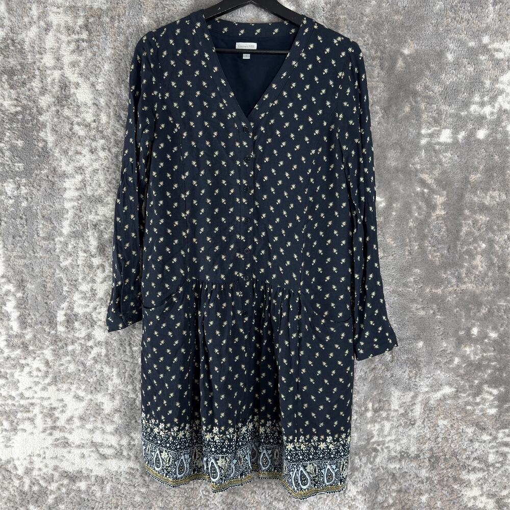 Garnet Hill Size 2 Floral Print Casual Mini Tunic Dress Button Front Long Sleeve